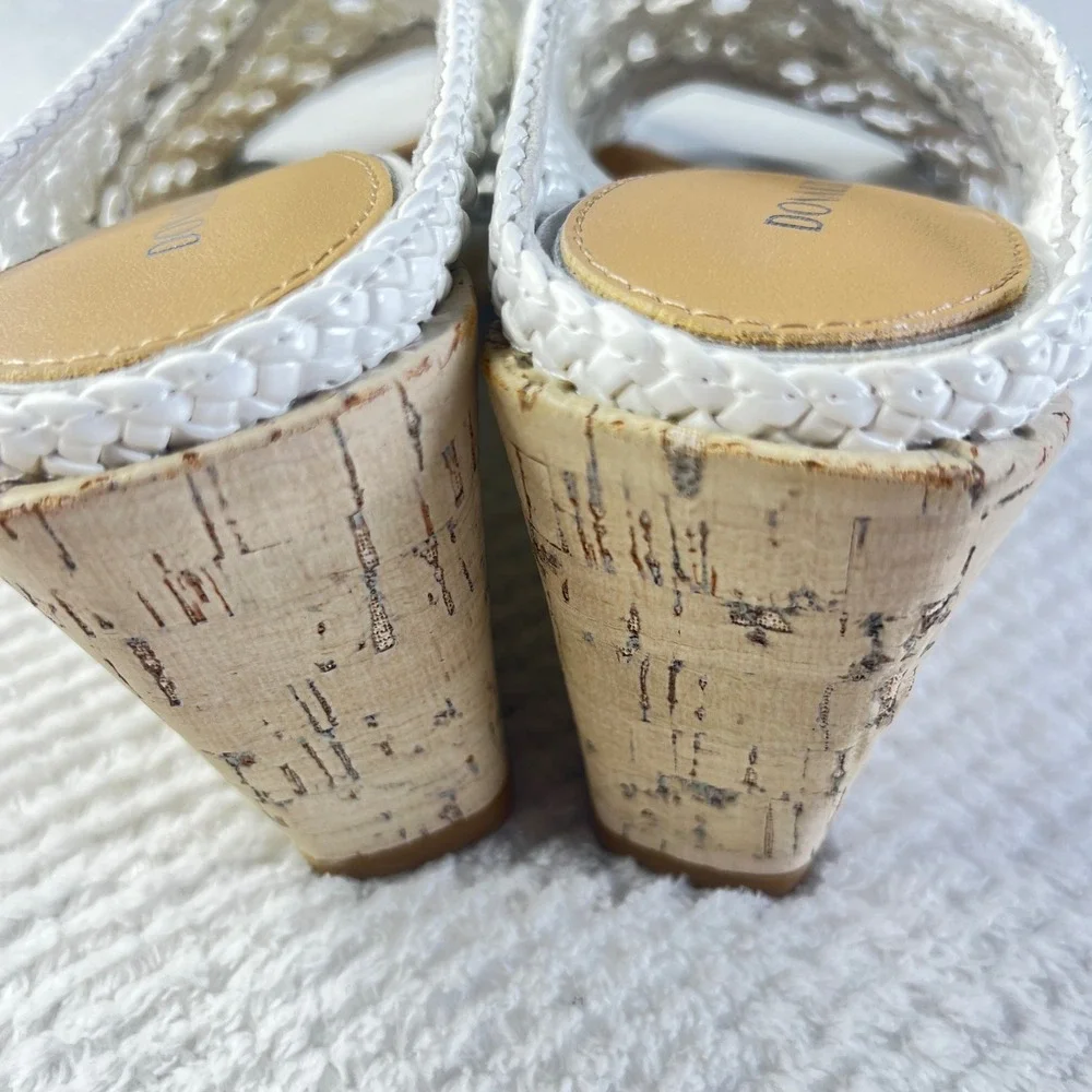 Donald Pliner White Woven Leather Cork Wedge Sandals Slides Womens 6M